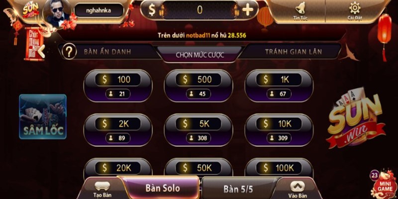 Cổng game với nhiều bàn cược phục vụ người chơi